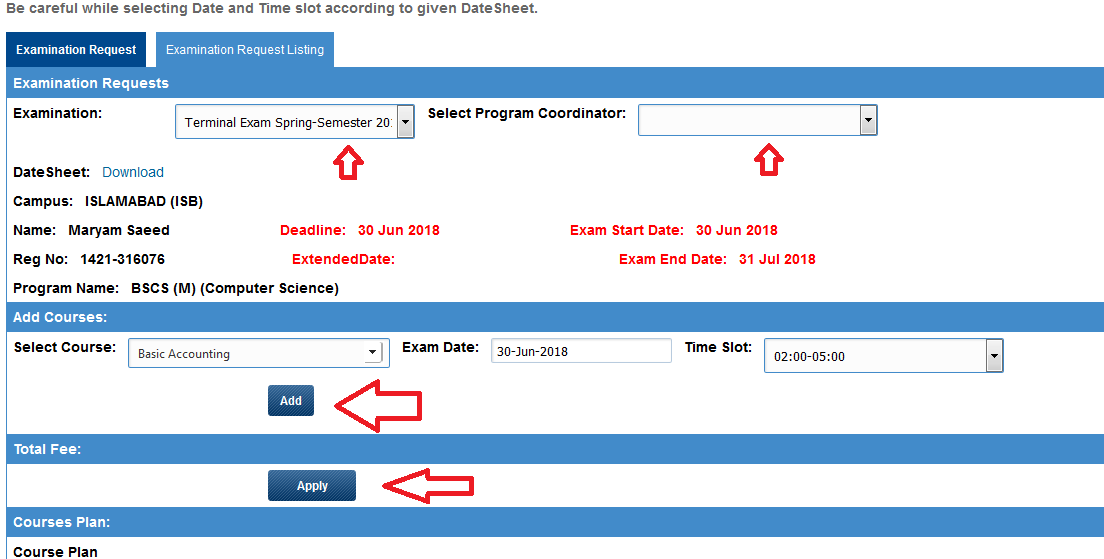 Image for how to fill up entery online Exam Application form Preston University Islamabad kohat campus pakistan